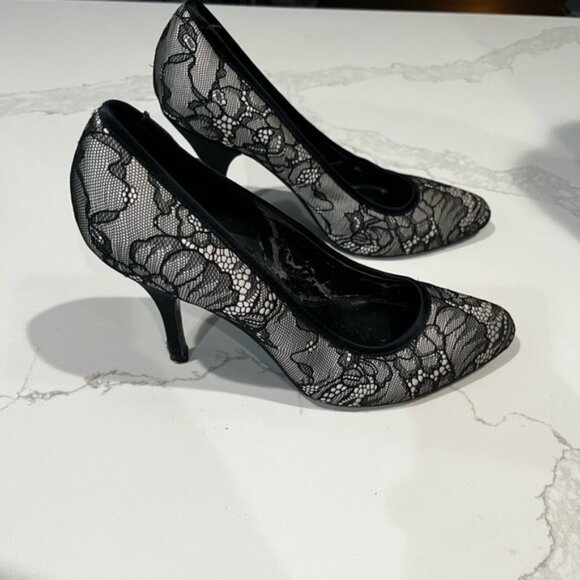 White House Black Market Black Lace Heels - Picture 1 of 7